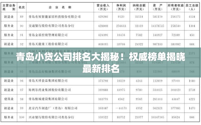 青岛小贷公司排名大揭秘！权威榜单揭晓最新排名