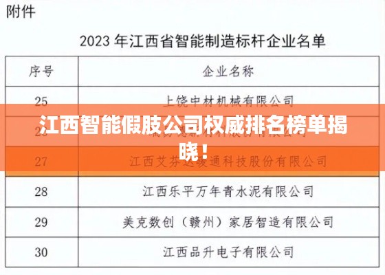 江西智能假肢公司权威排名榜单揭晓！