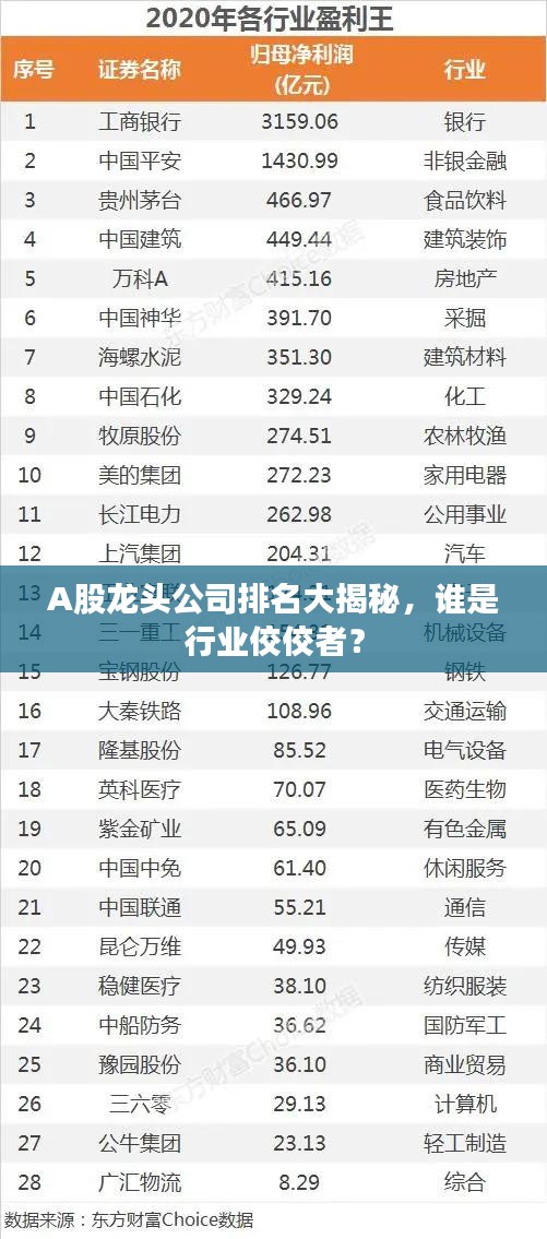 A股龙头公司排名大揭秘，谁是行业佼佼者？