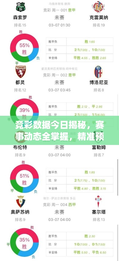 竞彩数据今日揭秘，赛事动态全掌握，精准预测助力投注决策！