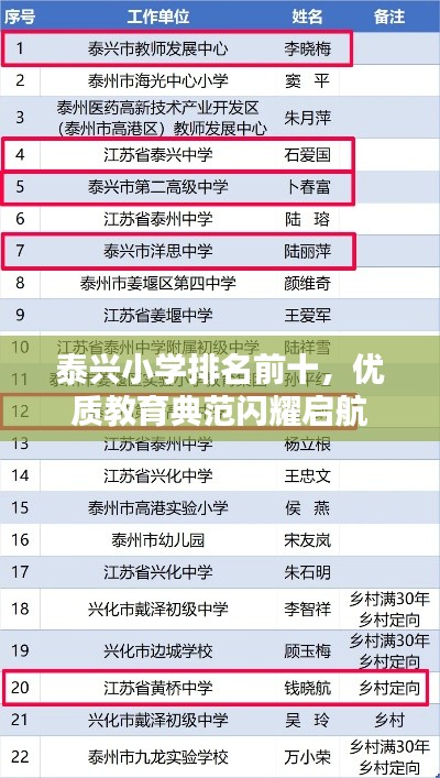 泰兴小学排名前十，优质教育典范闪耀启航