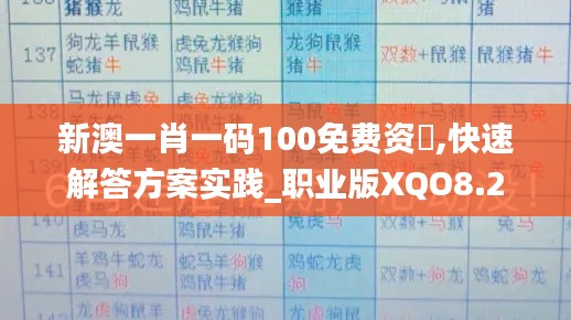 新澳一肖一码100免费资枓,快速解答方案实践_职业版XQO8.2