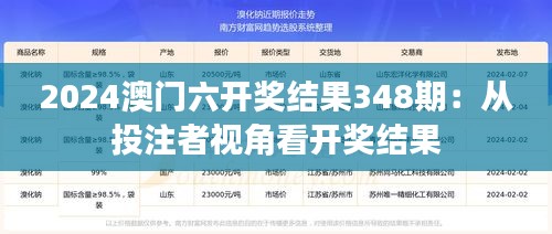 2024澳门六开奖结果348期：从投注者视角看开奖结果