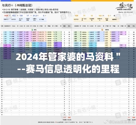 2024年管家婆的马资料＂--赛马信息透明化的里程碑