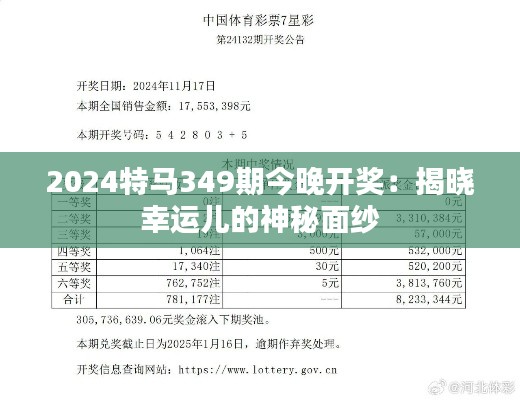 2024特马349期今晚开奖：揭晓幸运儿的神秘面纱