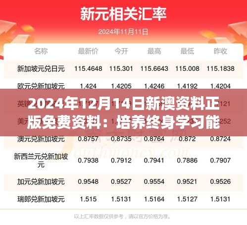 2024年12月14日新澳资料正版免费资料：培养终身学习能力的新机遇