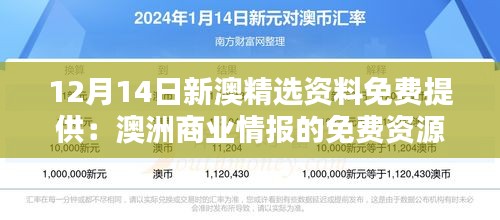 12月14日新澳精选资料免费提供：澳洲商业情报的免费资源库