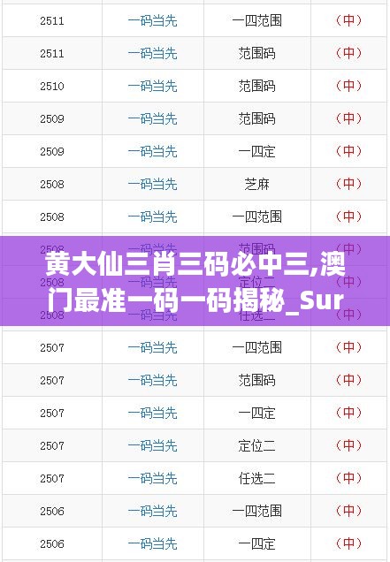 黄大仙三肖三码必中三,澳门最准一码一码揭秘_Surface8.918