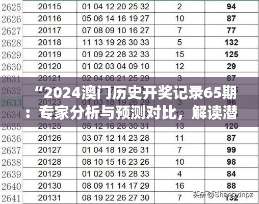 “2024澳门历史开奖记录65期：专家分析与预测对比，解读潜在趋势”