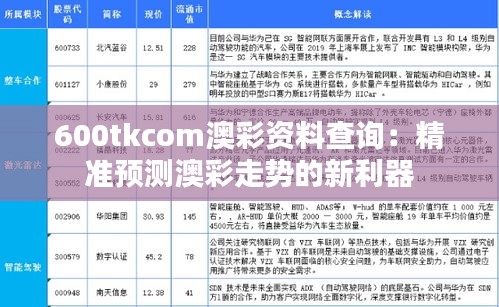 600tkcom澳彩资料查询：精准预测澳彩走势的新利器