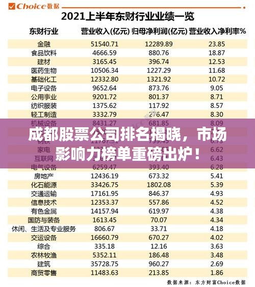 成都股票公司排名揭晓，市场影响力榜单重磅出炉！