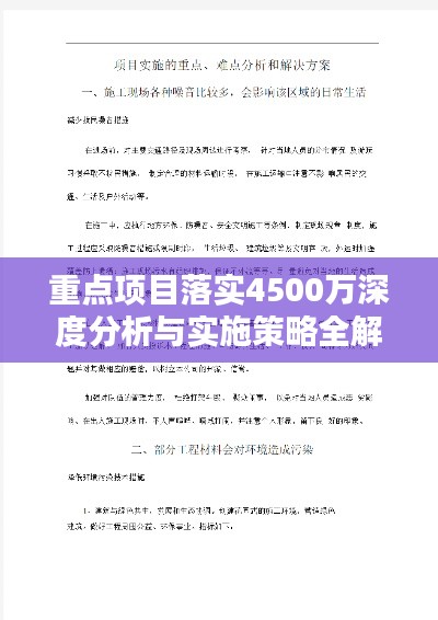 重点项目落实4500万深度分析与实施策略全解析